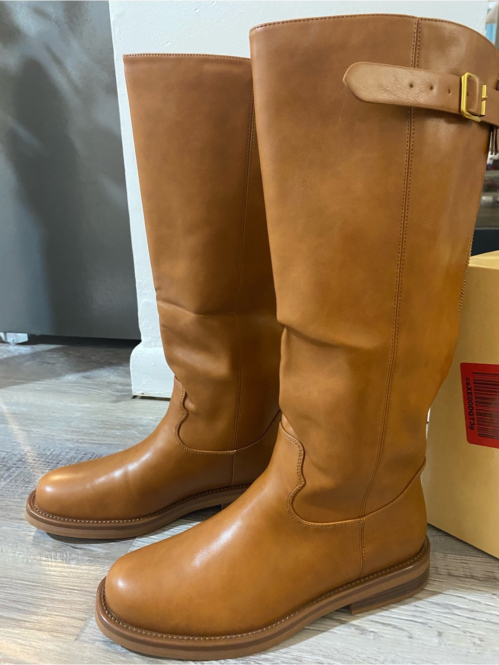 Women's Knee High Riding Boots Low Heel PU Faux Leather Zippered Boots Size 9.5